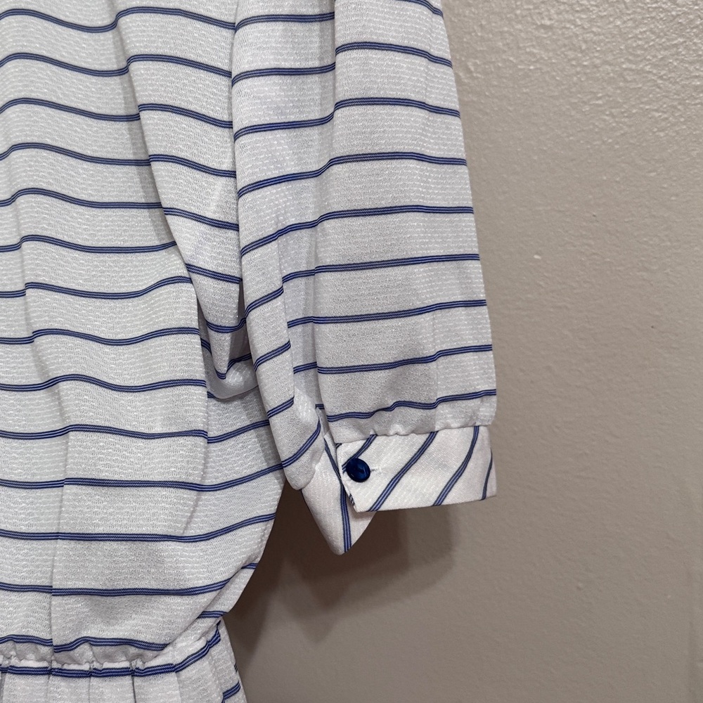 Vintage Striped White and Navy Women's Dress - Picture 4 of 5